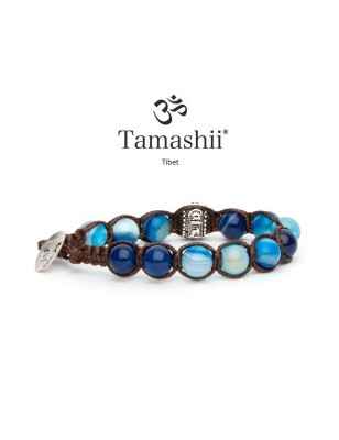 BRACCIALE AGATA BLU STRIATA UOMO-DONNA TAMASHII RUOTA DELLA PREGHIERA BHS1100-141 TAMASHII