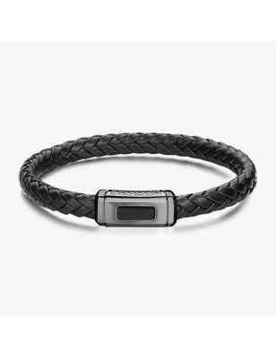 BRACCIALE PELLE NERA PVD RUTENIO LOGAN UOMO BROSWAY  BOA13A BROSWAY