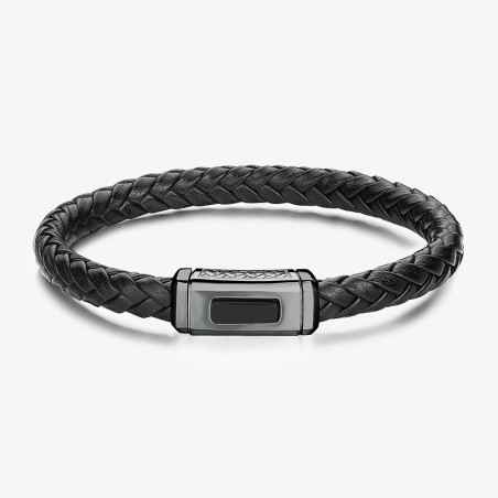 BRACCIALE PELLE NERA PVD RUTENIO LOGAN UOMO BROSWAY  BOA13A BROSWAY