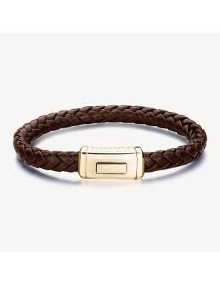 BRACCIALE PELLE MARRONE PVD ORO LOGAN UOMO BROSWAY  BOA12A BROSWAY