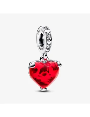 CHARM PENDENTE DISNEY, MICKEY E MINNIE, CUORE VETRO MURANO  PANDORA 