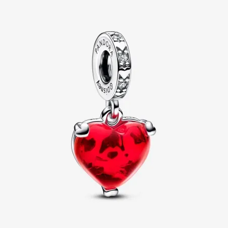 CHARM PENDENTE DISNEY, MICKEY E MINNIE, CUORE VETRO MURANO  PANDORA 