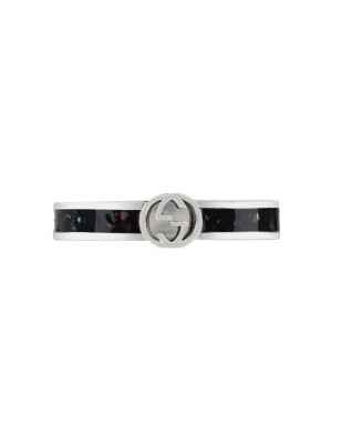 ANELLO IN ARGENTO SMALTO NERO MISURA 10 Donna GUCCI INTERLOCKING G