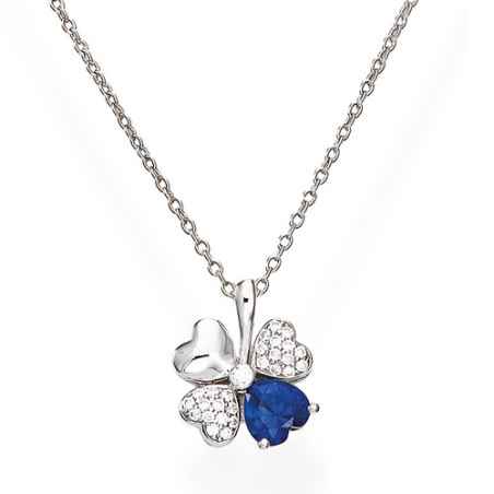 COLLANA QUADRICUORE ZIRCONI BIANCHI E BLU DONNA AMEN 