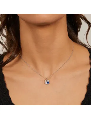 COLLANA QUADRICUORE ZIRCONI BIANCHI E BLU DONNA AMEN 