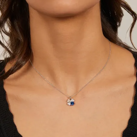 COLLANA QUADRICUORE ZIRCONI BIANCHI E BLU DONNA AMEN 