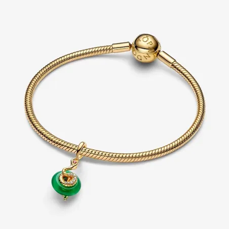 Charm Pendente Serpente Vetro di Murano verde Donna Pandora 