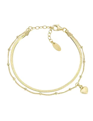 Bracciale dorato Doppia Catena con Cuore Donna Amen