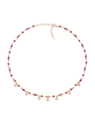 COLLANA ROSE' CHARM CUORI E CRISTALLI RUBINO AMEN