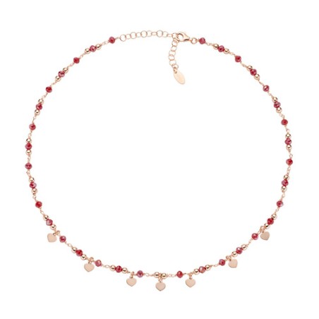 COLLANA ROSE' CHARM CUORI E CRISTALLI RUBINO AMEN CLMCURR AMEN