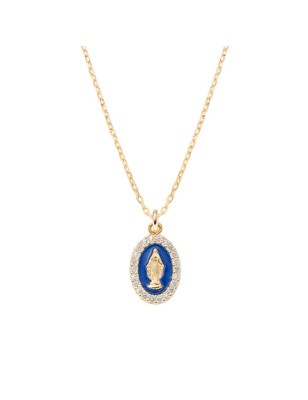 COLLANA MINI MEDAGLIA MIRACOLOSA SMALTATA  BLU DONNA AMEN 