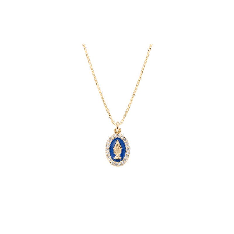 COLLANA MINI MEDAGLIA MIRACOLOSA SMALTATA  BLU DONNA AMEN 