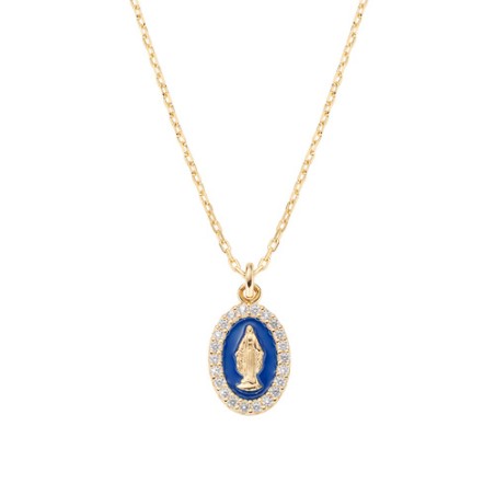 COLLANA MINI MEDAGLIA MIRACOLOSA SMALTATA BLU DONNA AMEN  CLMISMGBL AMEN