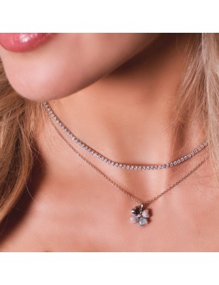 COLLANA QUADRICUORE CON ZIRCONI BIANCHI DONNA AMEN 