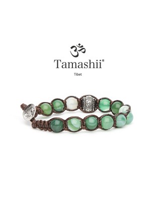 BRACCIALE AGATA VERDE STRIATA TAMASHII RUOTA DELLA PREGHIERA BHS1100-140 TAMASHII