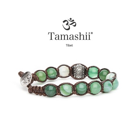 BRACCIALE AGATA VERDE STRIATA TAMASHII RUOTA DELLA PREGHIERA BHS1100-140 TAMASHII