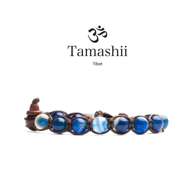 BRACCIALE AGATA BLU STRIATA TAMASHII 1 GIRO