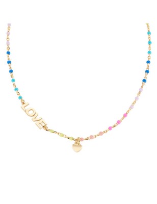 COLLANA LOVE ARGENTO DORATO E SMALTO MULTICOLOR AMEN CLSMLOGM1 AMEN