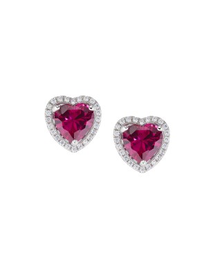 ORECCHINI BIG DIAMONDS CUORE RUBINO DONNA AMEN  ETIHBRBZ AMEN