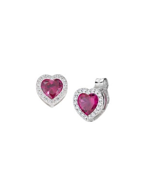 ORECCHINI CUORE DI ZIRCONE RUBINO DONNA AMEN 