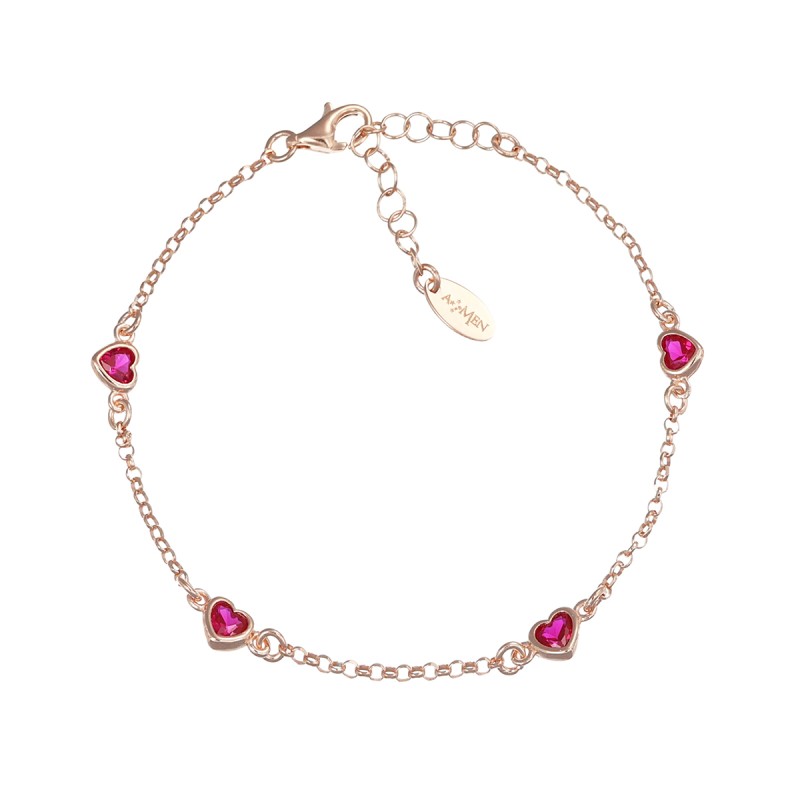 BRACCIALE CINQUE CUORI RUBINO DONNA AMEN 