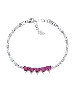 BRACCIALE TENNIS CINQUE CUORI RUBINO DONNA AMEN 