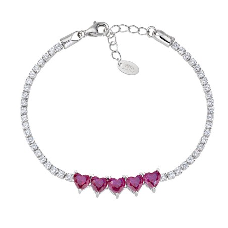 BRACCIALE TENNIS CINQUE CUORI RUBINO DONNA AMEN  BT5CUBRBZ AMEN