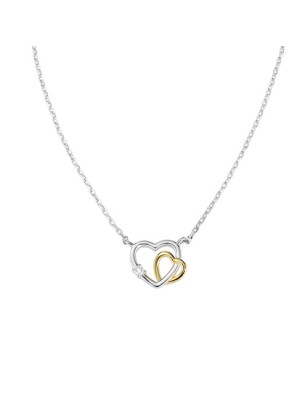 COLLANA DUE CUORI E ZIRCONE BIANCO DONNA AMEN 