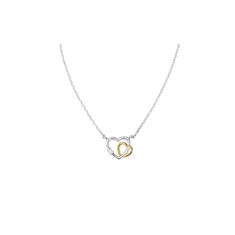 COLLANA DUE CUORI E ZIRCONE BIANCO DONNA AMEN 