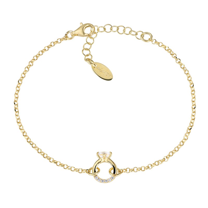 BRACCIALE DORATO CON ANELLO SOLITARIO DONNA AMEN 