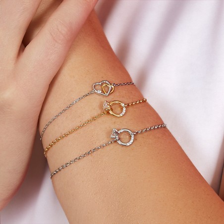 BRACCIALE DORATO CON ANELLO SOLITARIO DONNA AMEN 