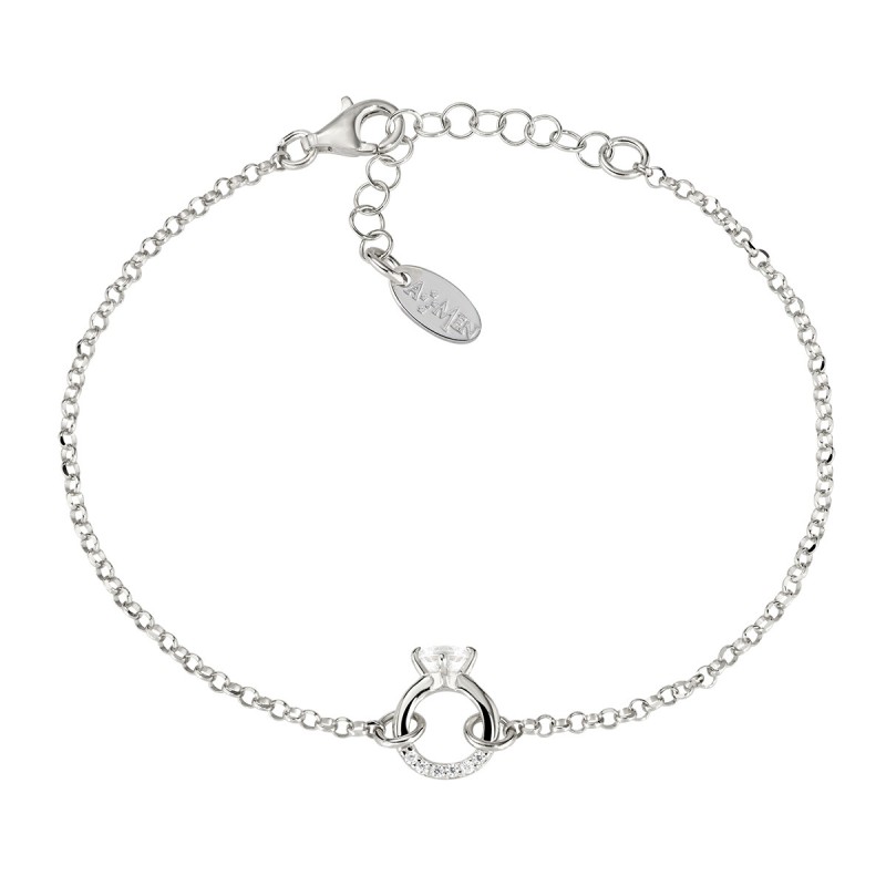 BRACCIALE CON ANELLO SOLITARIO BIANCO DONNA AMEN 