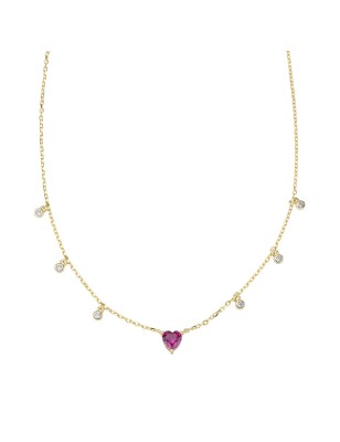 COLLANA DORATA CHANDELIER CUORE RUBINO DONNA AMEN 