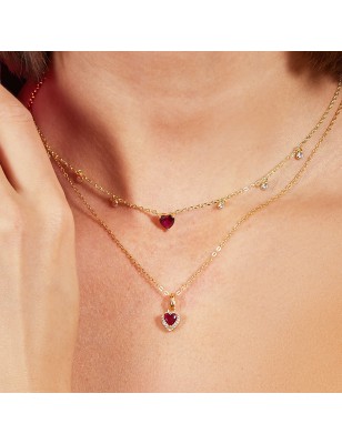 COLLANA DORATA CHANDELIER CUORE RUBINO DONNA AMEN 