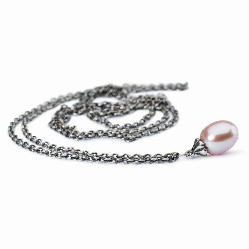 COLLANA D'ARGENTO CON PERLA ROSA DONNA TROLLBEADS 