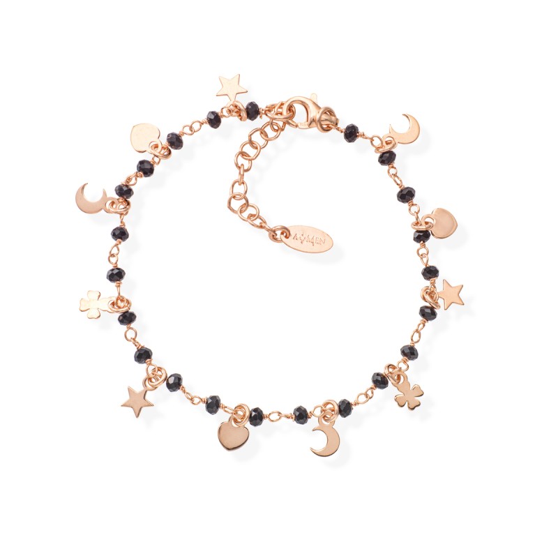 BRACCIALE CHARMS CRISTALLI NERI ROMANCE DONNA AMEN 