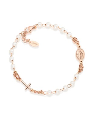 BRACCIALE ROSARIO IN ARGENTO ROSE' E PERLE AMEN